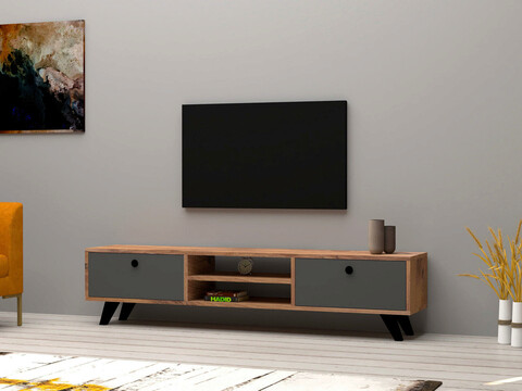 Comoda TV, Puqa Design, Tumuki, 160x37x29.6cm, PAL, Pinul Atlantic / Antracit