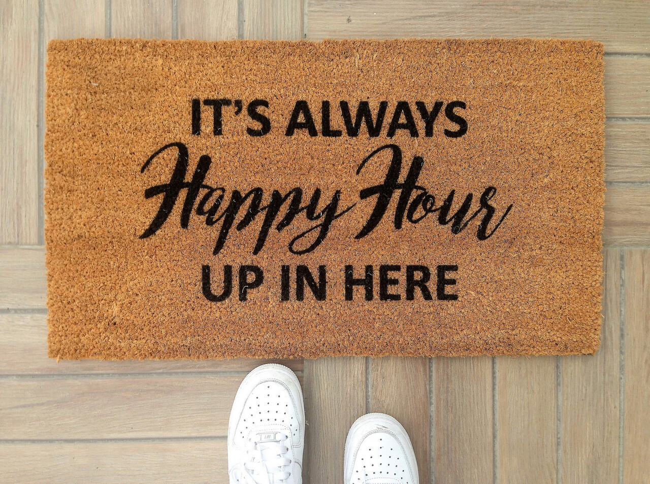 Covoras de intrare, Happy Hour , 70x40 cm, Fibra de cocos, Maro / Negru - 1 | YEO