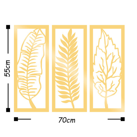 Decoratiune de perete, Leaf, Metal, Dimensiune: 70 x 55 cm, Auriu