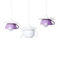 Lustra Tea time Triple Crazy, Deco Republic, E27, 1x60W, ceramica, ceainic + cesti, alb/mov