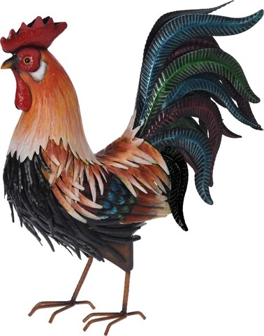 Decoratiune pentru gradina Rooster, 38x13.5x40.5 cm, metal, multicolor