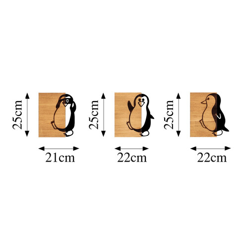 Decoratiune de perete, Penguins, 50% lemn/50% metal, No 1: 21 x 3 x 25 cm, Nuc negru