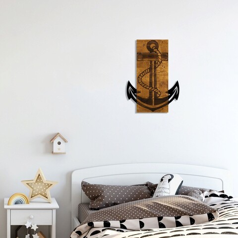 Decoratiune de perete, Anchor, 50% lemn/50% metal, Dimensiune: 41 x 58 cm, Nuc / Negru