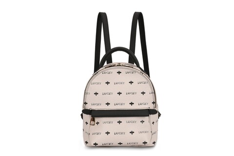 Rucsac, Lucky Bees, 338 Cream Black, piele ecologica, crem/negru