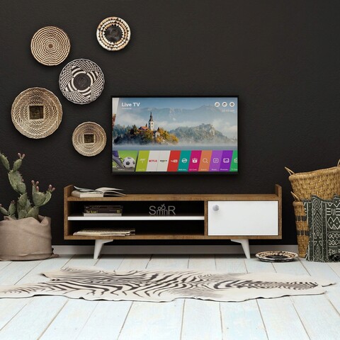 Comoda TV, Mod Design, Ticaba, 120x47x35cm, Stejar / Alb