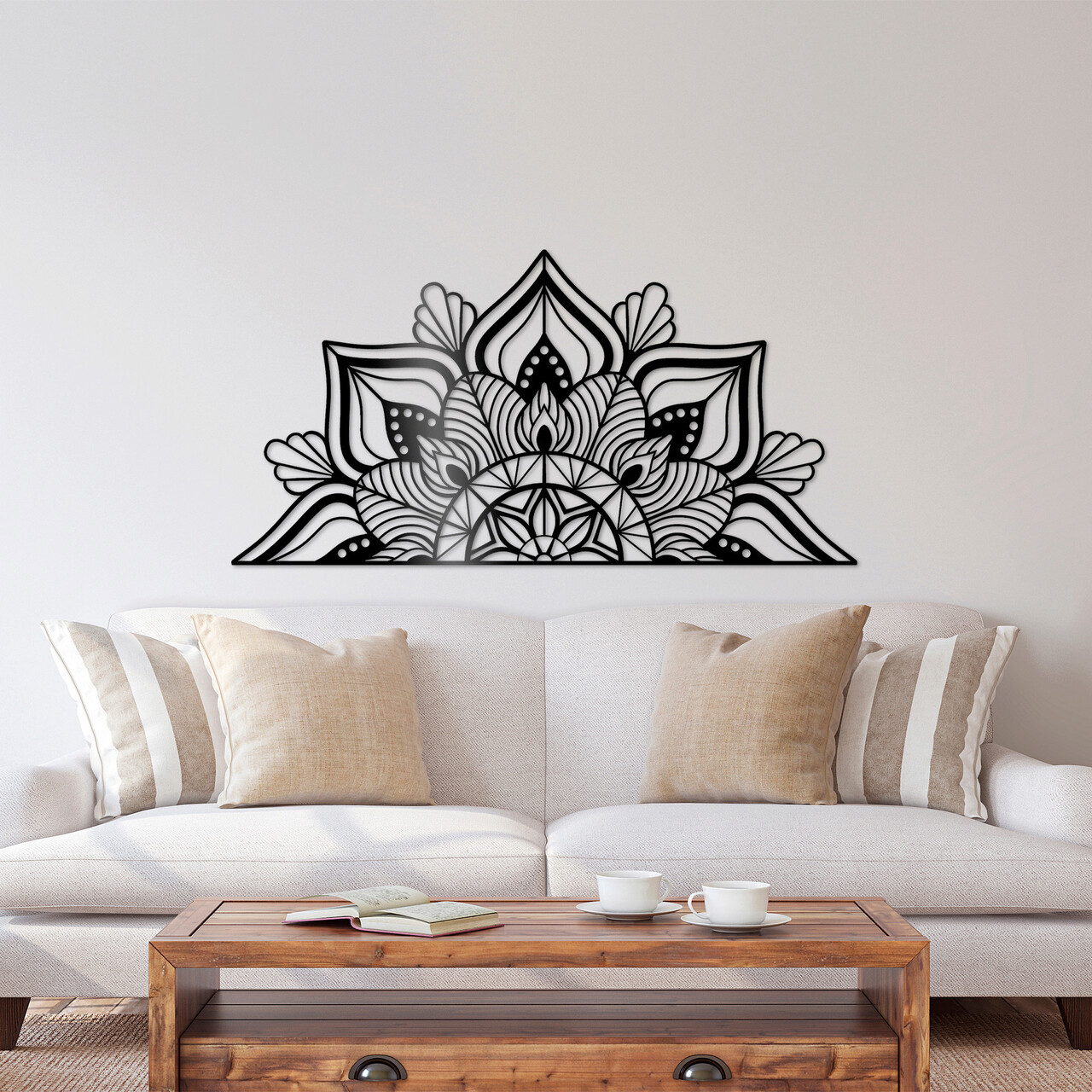 Decoratiune de perete, Mandala 1, Metal, Dimensiune: 154 x 78 cm, Negru - 1 | YEO