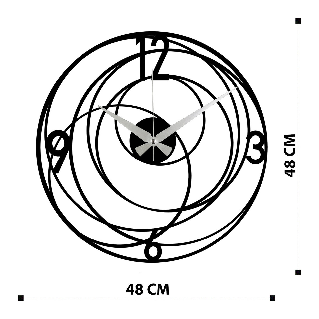 Ceas de perete, Enzoclock - S027, metal, 48 x 48 cm, negru