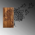 Decoratiune de perete, Tree And Birds 1, Lemn/metal, Dimensiune: 61 x 58 cm, Nuc / Negru