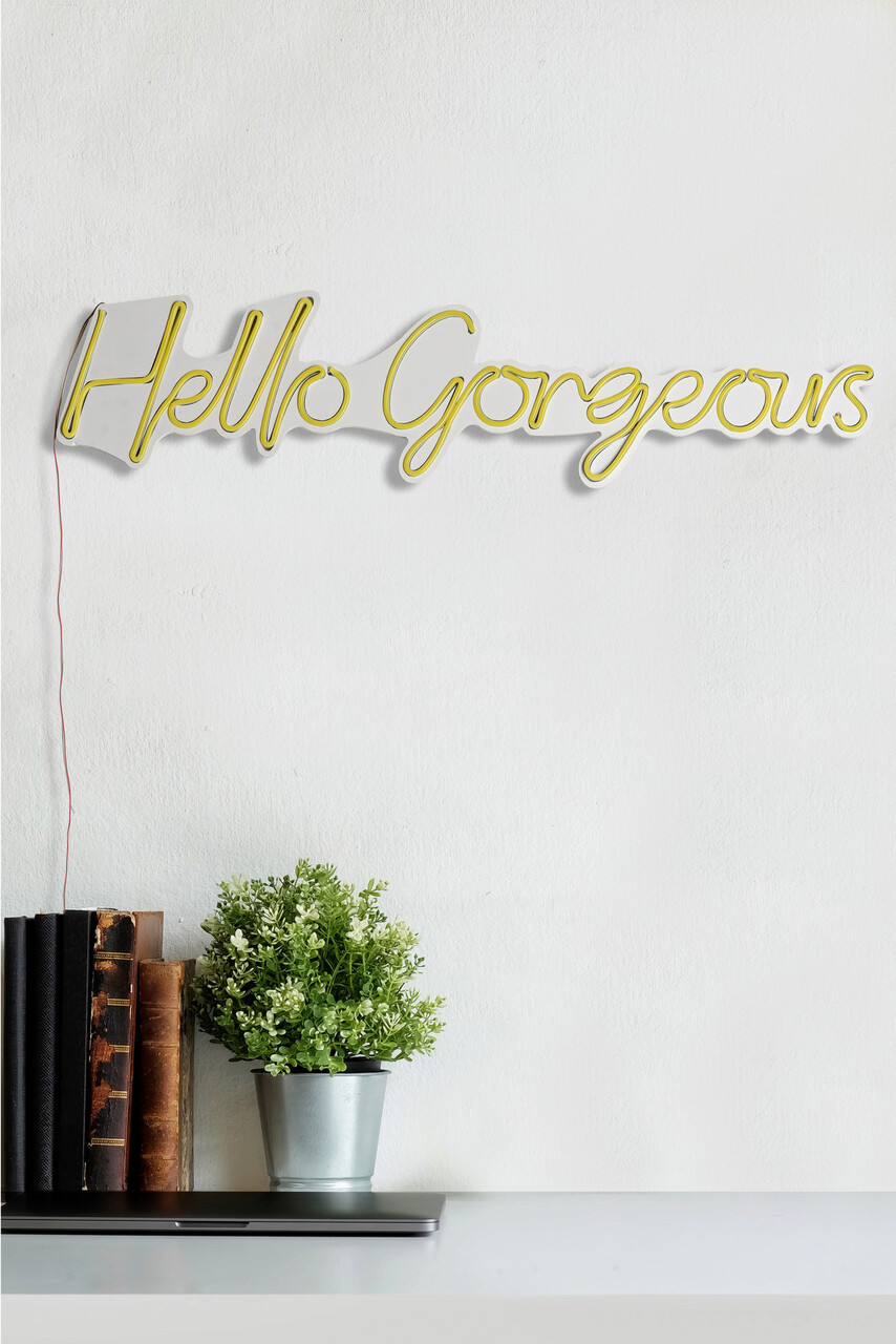 Decoratiune Luminoasa LED, Hello Gorgeous, Benzi Flexibile De Neon, DC 12 V, Galben