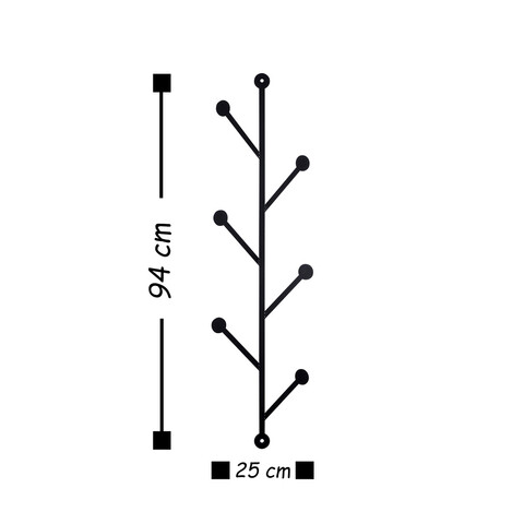 Cuier de perete, Rod 2, Metal, Dimensiune: 25 x 94 cm, Negru