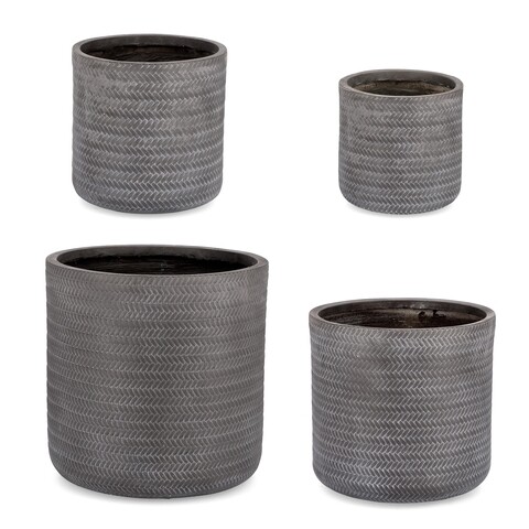 Set ghivece pentru exterior 4 piese Tressage, Bizzotto, Ø43 x 43 cm, fibra de sticla si argila, gri antracit