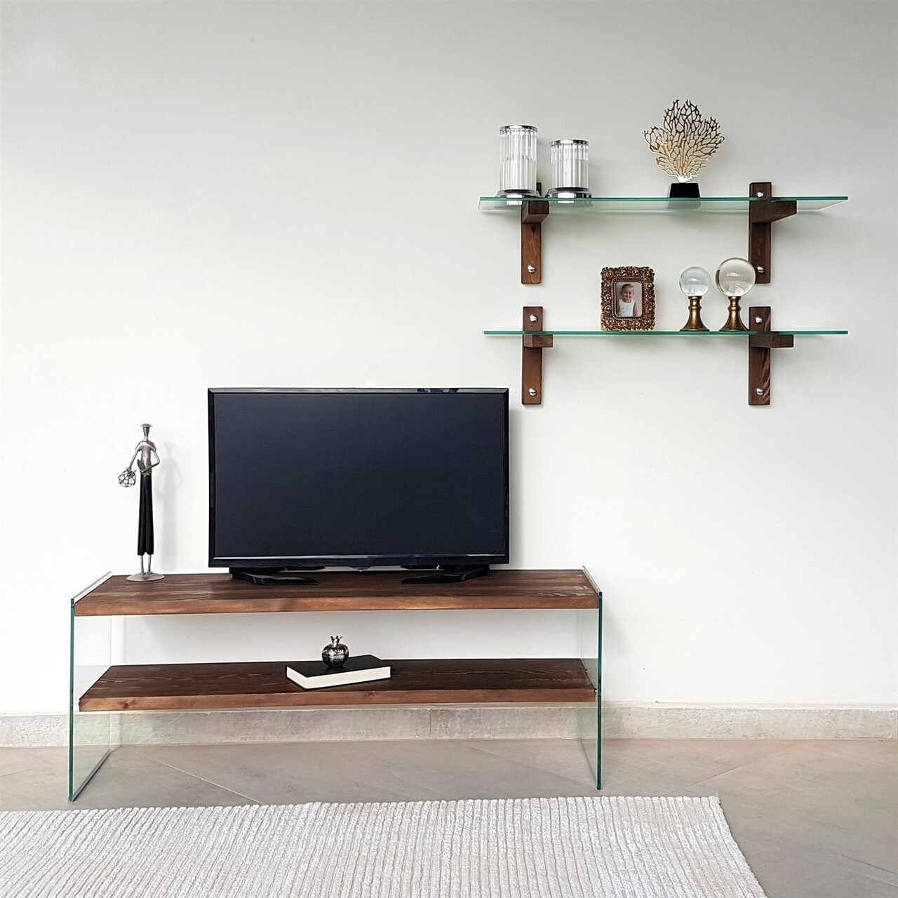 Comoda TV cu rafturi de perete Neostill TV105, 120 x 45 cm/85 x 25 cm, walnut - 1 | YEO