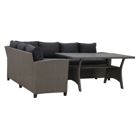 Set coltar de gradina/terasa 3 piese, cu spatiu de depozitare Baxter, 179x67x73 cm/ 145x74x67 cm, otel/poliester, gri/negru