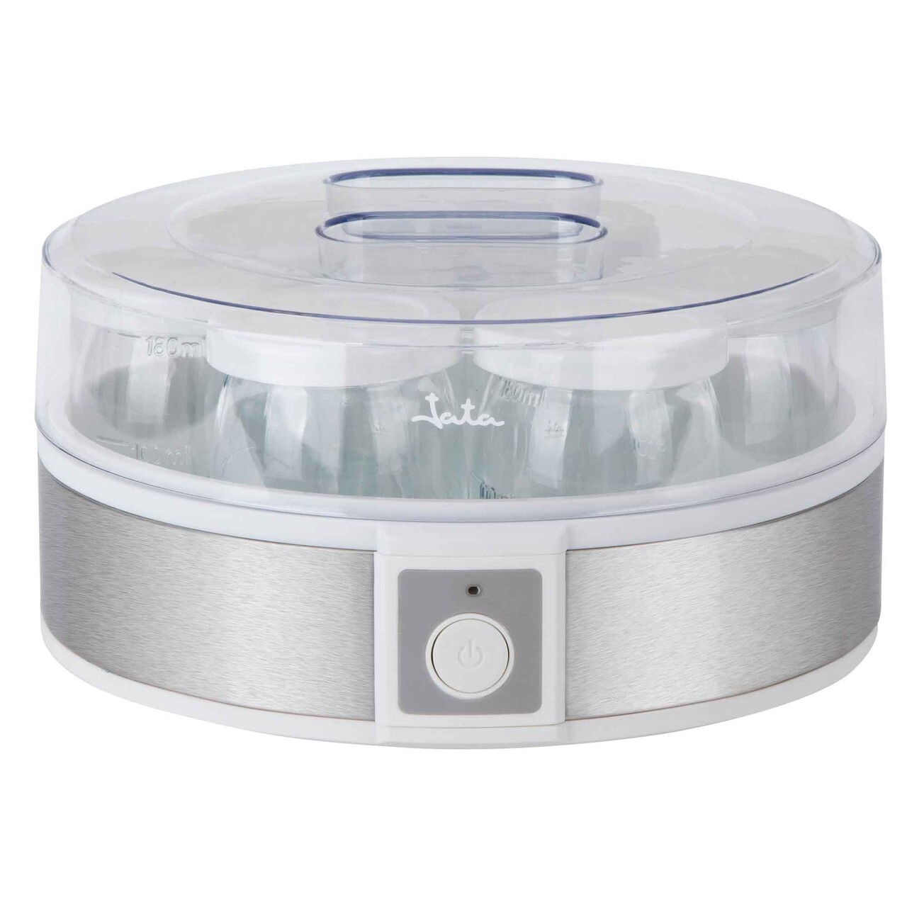 Aparat pentru iaurt, 7 borcane cu capac Jata, 24x12.5 cm/180 ml/20W, inox, transparent