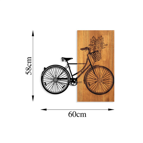 Decoratiune de perete, Historical Floral Bike, Lemn/metal, Dimensiune: 60 x 58 cm, Nuc / Negru