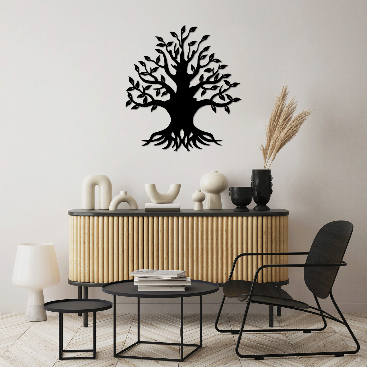 Decoratiune de perete, Monumental Tree 3, Metal, Dimensiune: 70 x 76 cm, Negru