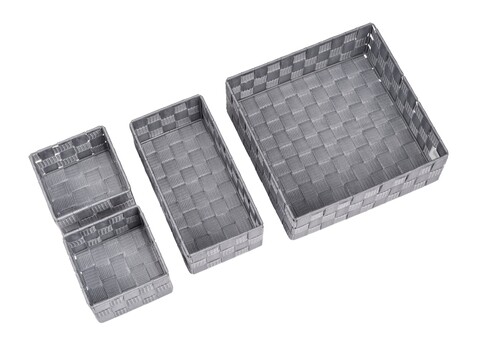 Set 4 cosuri pentru depozitare, Wenko, Adria, 28 x 10 x 28 cm, polipropilena, gri