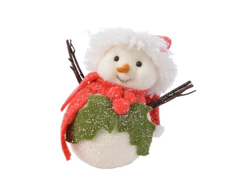 Decoratiune Snowman, Decoris, felt, alb/verde/rosu