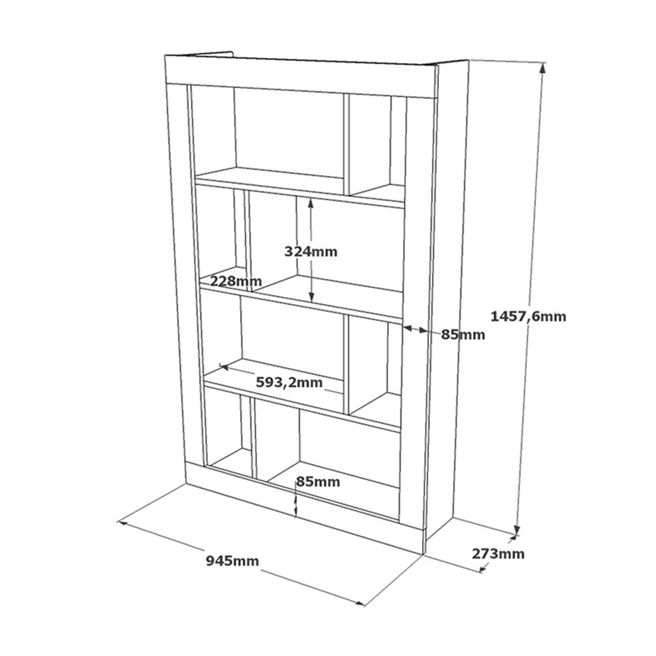 Corp biblioteca Caring, Pakoworld, 94.5x27.3x145.8 cm, PAL/metal/MDF, gri/antracit