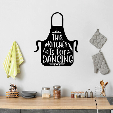 Decoratiune de perete, This Kitchen Is For Dancing, Metal, Dimensiune: 57 x 70 cm, Negru