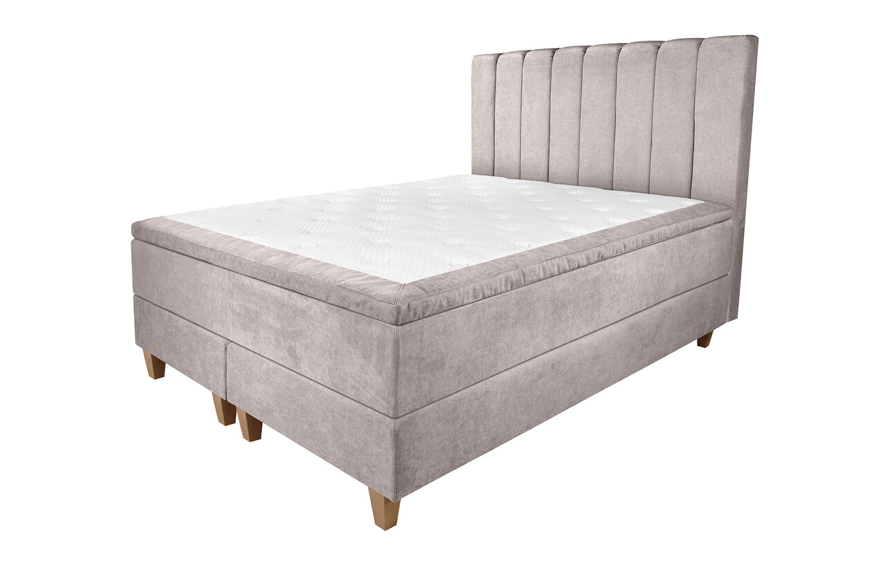 Pat matrimonial, Stockholm, Lines E, 140x200 cm, saltea tip Pocket, topper memory, Taupe - 1 | YEO