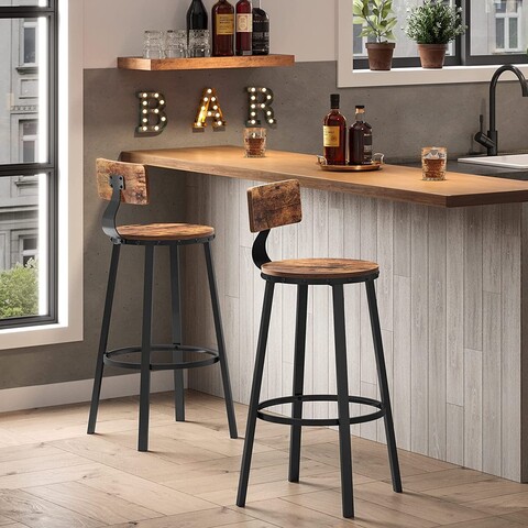 Set 2 scaune de bar, Vasagle, 54 x 54 x 99 cm, PAL/otel, maro rustic