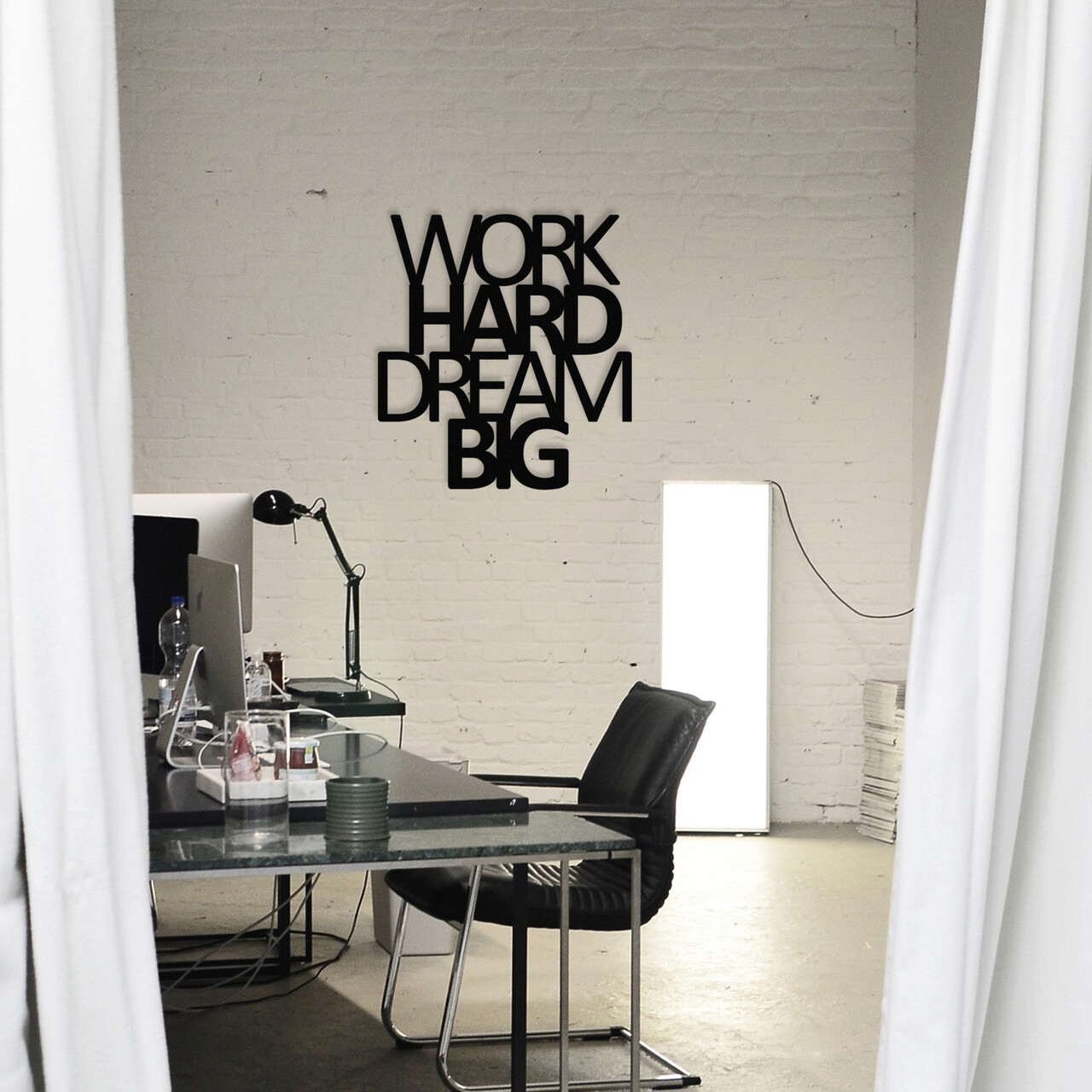 Decoratiune de perete, Work Hard Dream Big Metal Decor, metal, 65 x 70 cm, negru - 1 | YEO