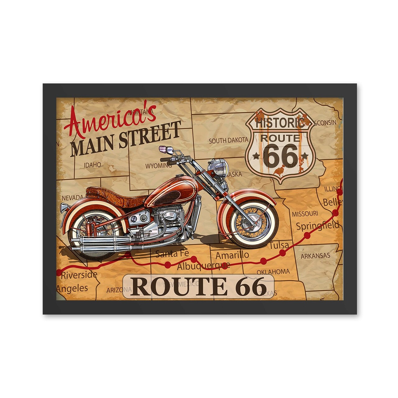 Tablou decorativ, Route 66 (55 x 75), MDF , Polistiren, Multicolor - 1 | YEO