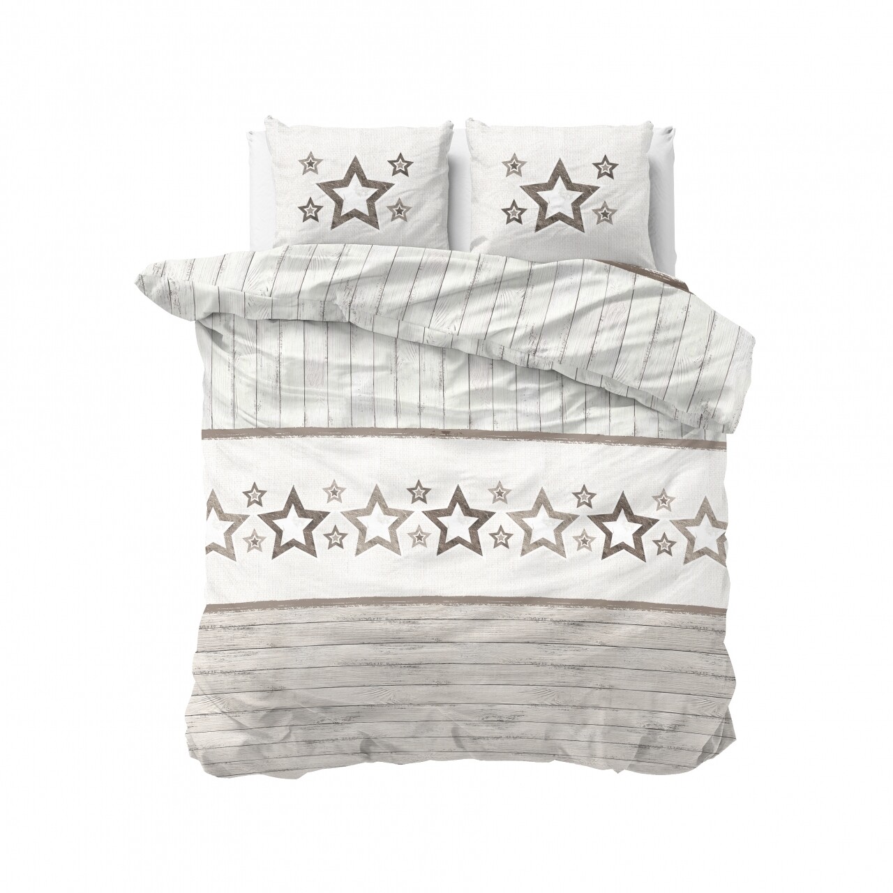 Lenjerie De Pat Pentru Doua Persoane Stars And Stars Taupe, Sleeptime,  Amestec Bumbac