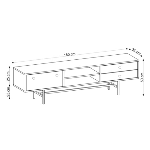 Comoda TV, Elegance, Owen, 180x35x50 cm, Stejar / Negru