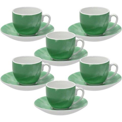 Set 6 cesti de cafea cu farfurie Sfera, Andrea Fontebasso, 120 ml, portelan, verde