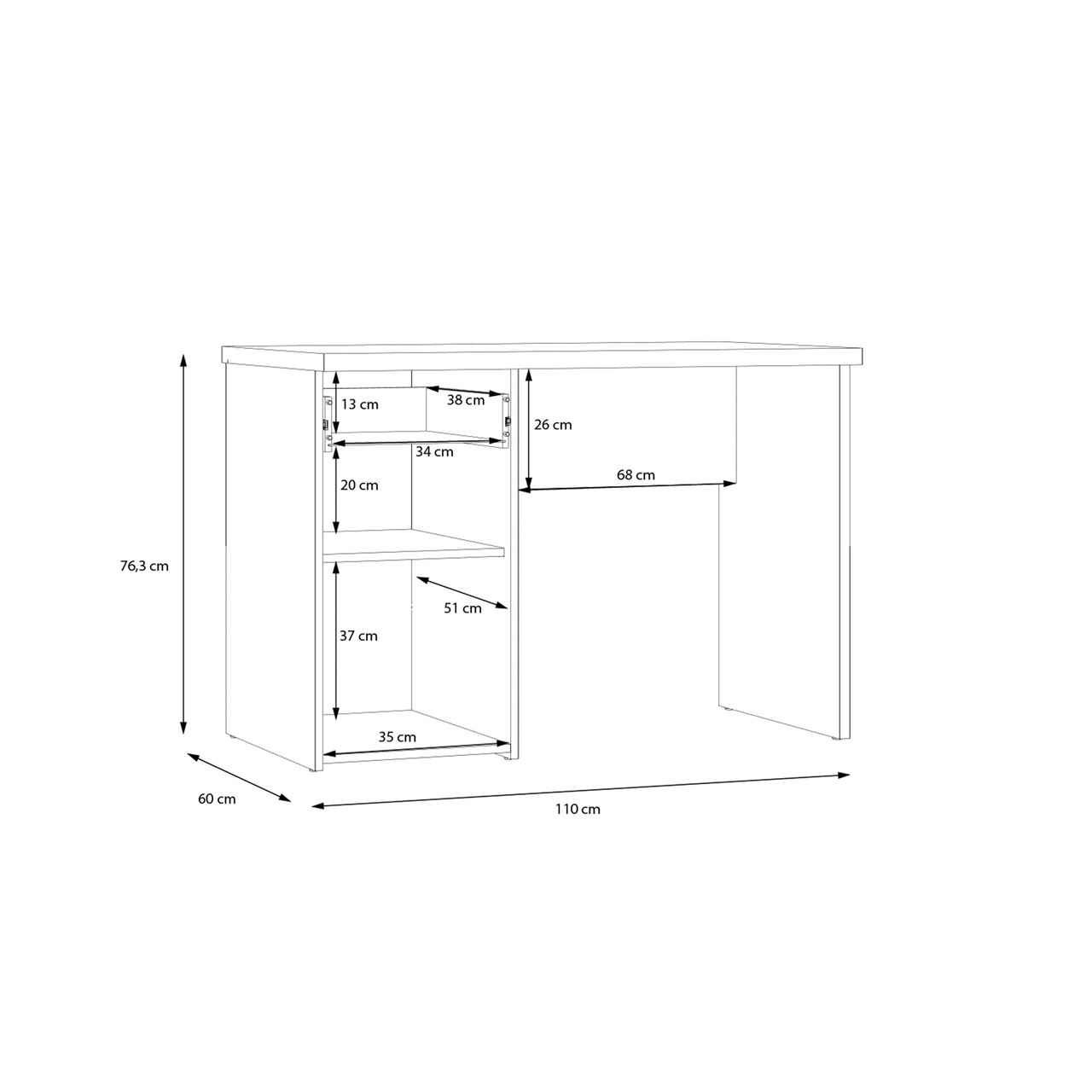 Birou Wijk, Bedora, 110x60x76.3 cm, PAL/plastic, sonoma/alb