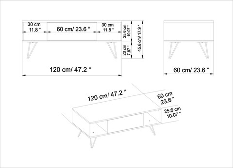 Masuta de cafea, Decorotika, Mistico, 120x45.6x60 cm, Nuc negru