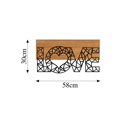 Decoratiune de perete, Love, 50% lemn/50% metal, Dimensiune: 58 x 3 x 30 cm, Nuc negru