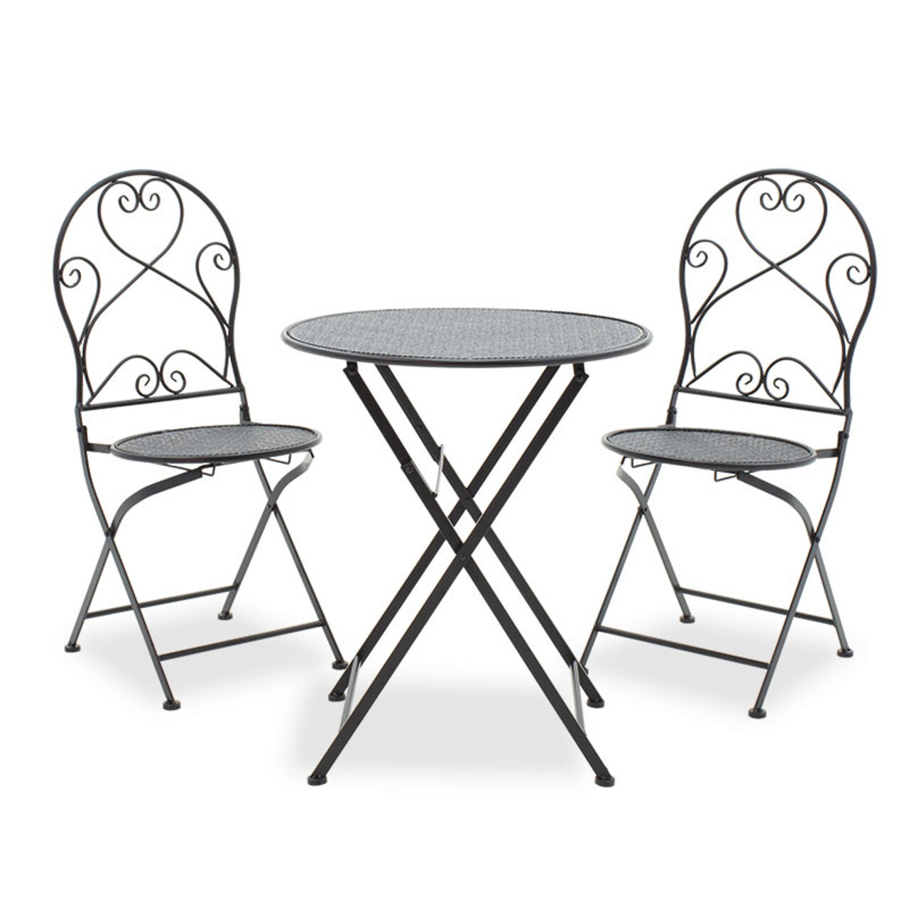 Set mobilier de gradina 3 piese Walen, Pakoworld, masa cu 2 scaune, 60x60x70 cm, metal, negru