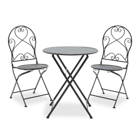 Set mobilier de gradina 3 piese Walen, Pakoworld, masa cu 2 scaune, 60x60x70 cm, metal, negru