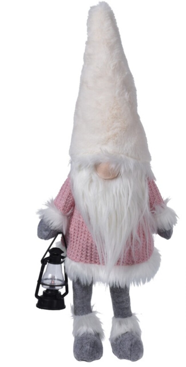 Decoratiune luminoasa Gnome w pink body, 26x18x51 cm, plus, alb/roz