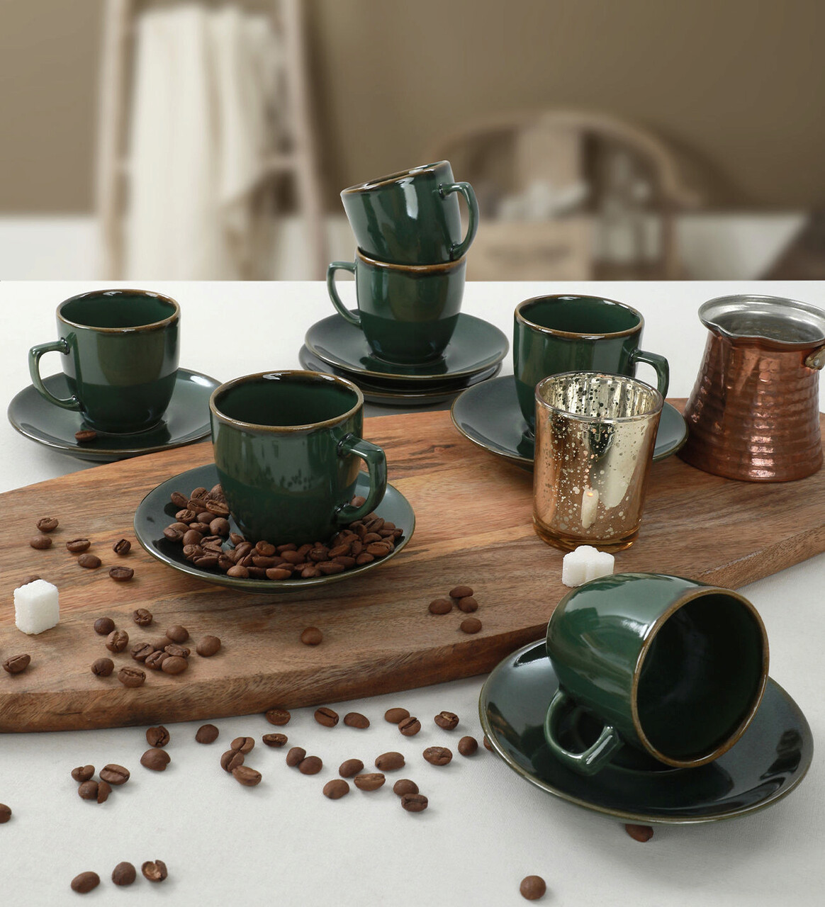 Set cesti de cafea, Keramika, 275KRM1536, 100% CERAMICA / , Nu absoarbe apa, Verde