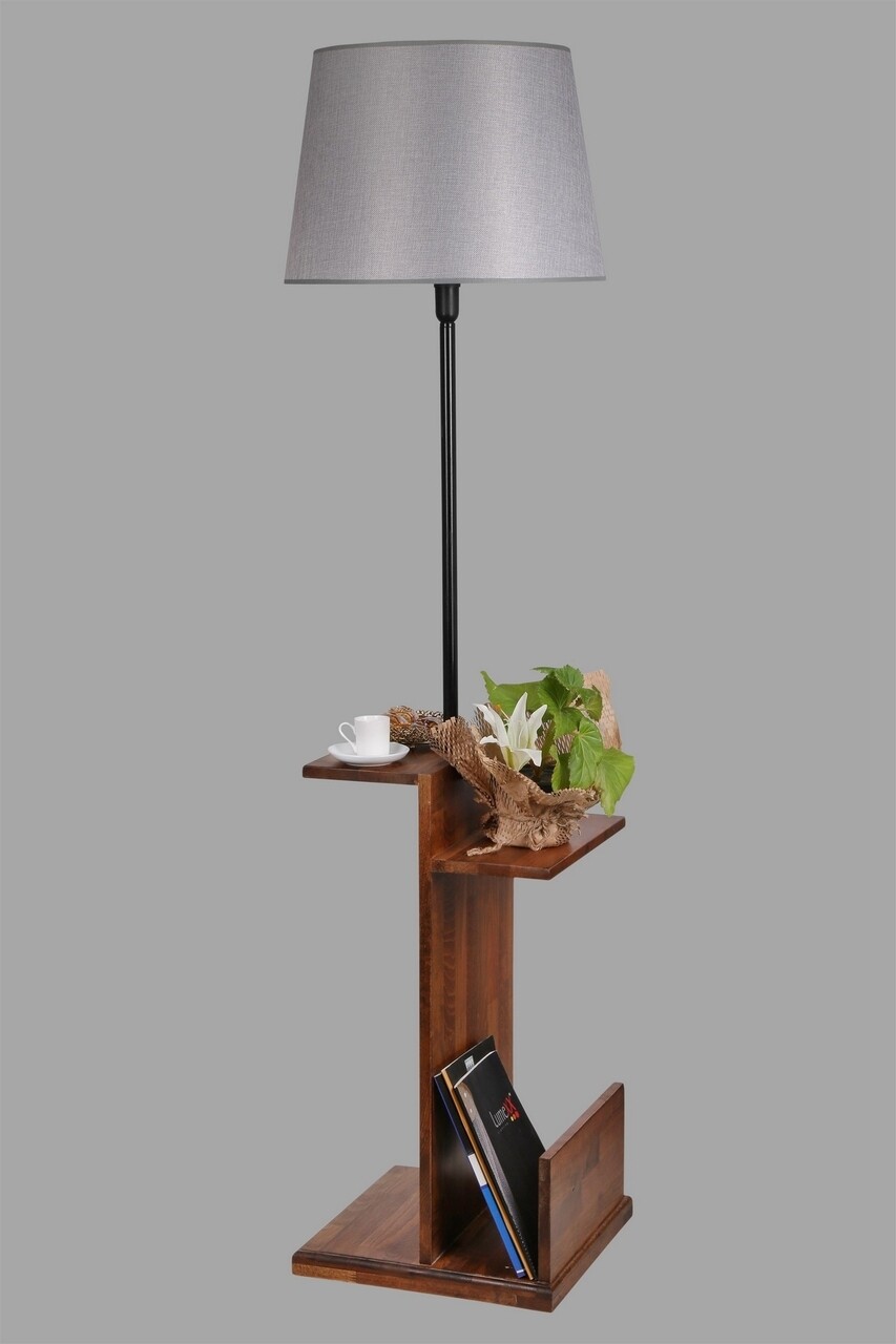 Lampadar cu rafturi, Luin, 8274-2, E27, 60 W, metal/lemn/textil - 2 | YEO