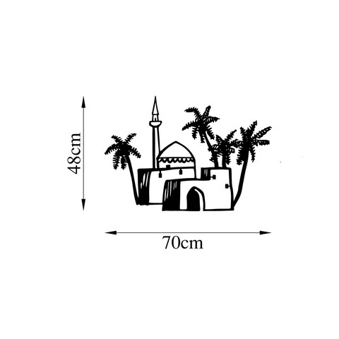 Decoratiune de perete, Mosque, Metal, Dimensiune: 70 x 48 cm, Negru