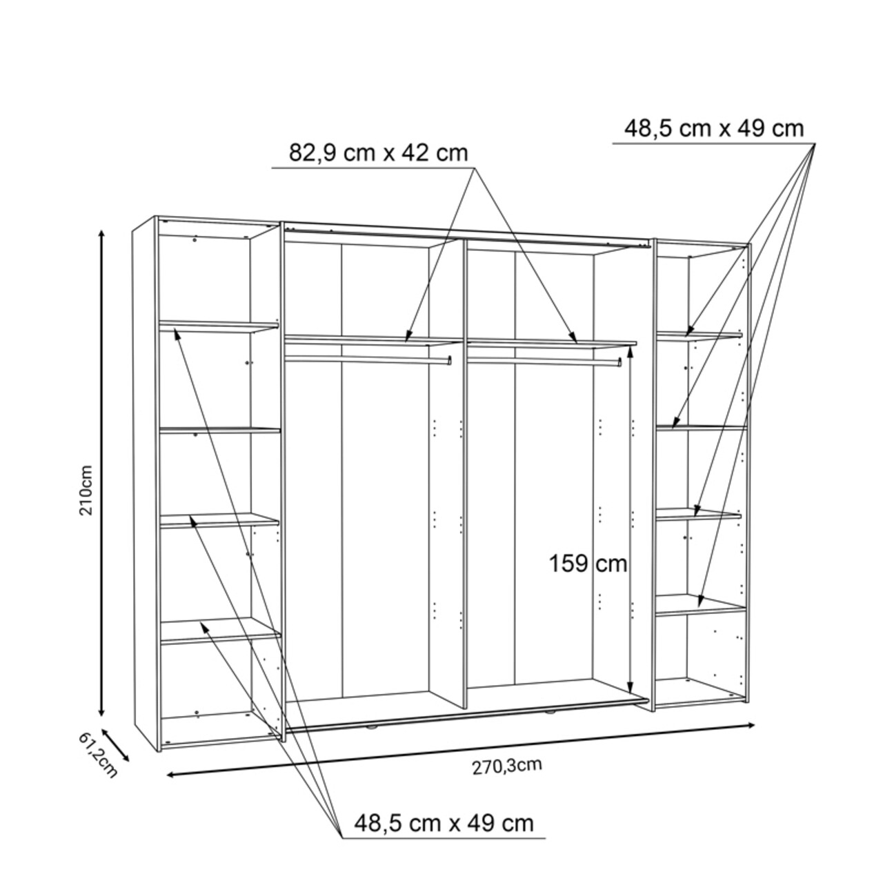 Dulap pentru haine Verzo, Pakoworld, cu 4 usi, 270.5x61x210.5 cm, PAL melaminat, maro/alb