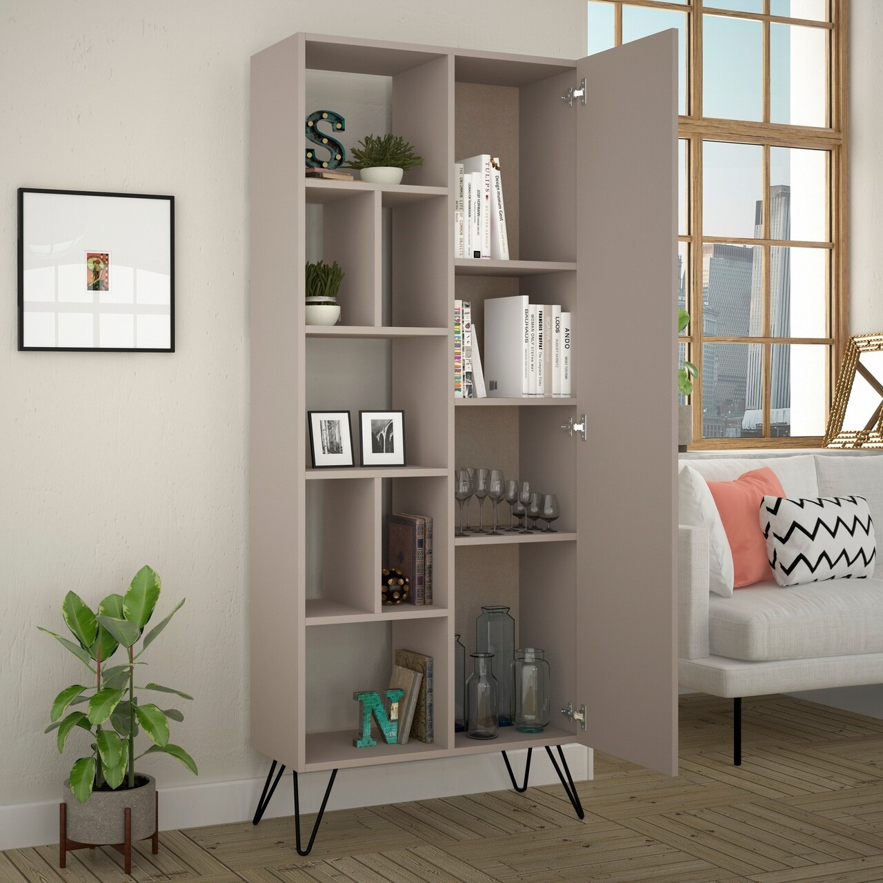 Biblioteca, Decortie, Jedda 855DTE3739, 79 x 190 x 32 cm, pal melaminat, mocca - 1 | YEO