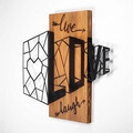 Decoratiune de perete, Live Love Laugh, Lemn/metal, Dimensiune: 68 x 58 cm, Nuc / Negru