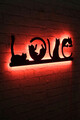 Decoratiune luminoasa LED, Cat Love, MDF, 60 LED-uri, Rosu