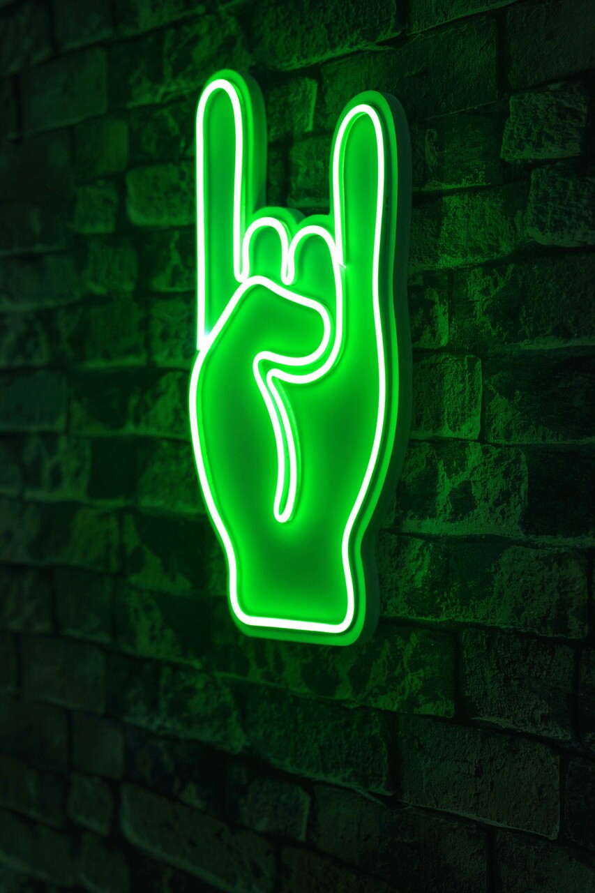 Decoratiune luminoasa LED, Rock N Roll Sign, Benzi flexibile de neon, DC 12 V, Verde