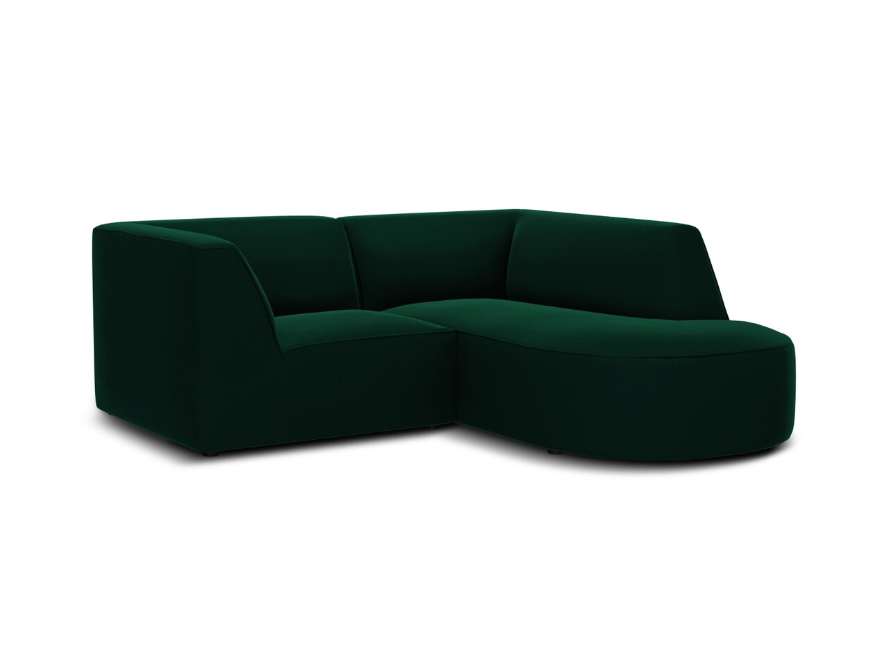 Coltar modular dreapta 3 locuri, Ruby, Micadoni Home, BL, forma rotunjita, 186x180x69 cm, catifea, verde bottle