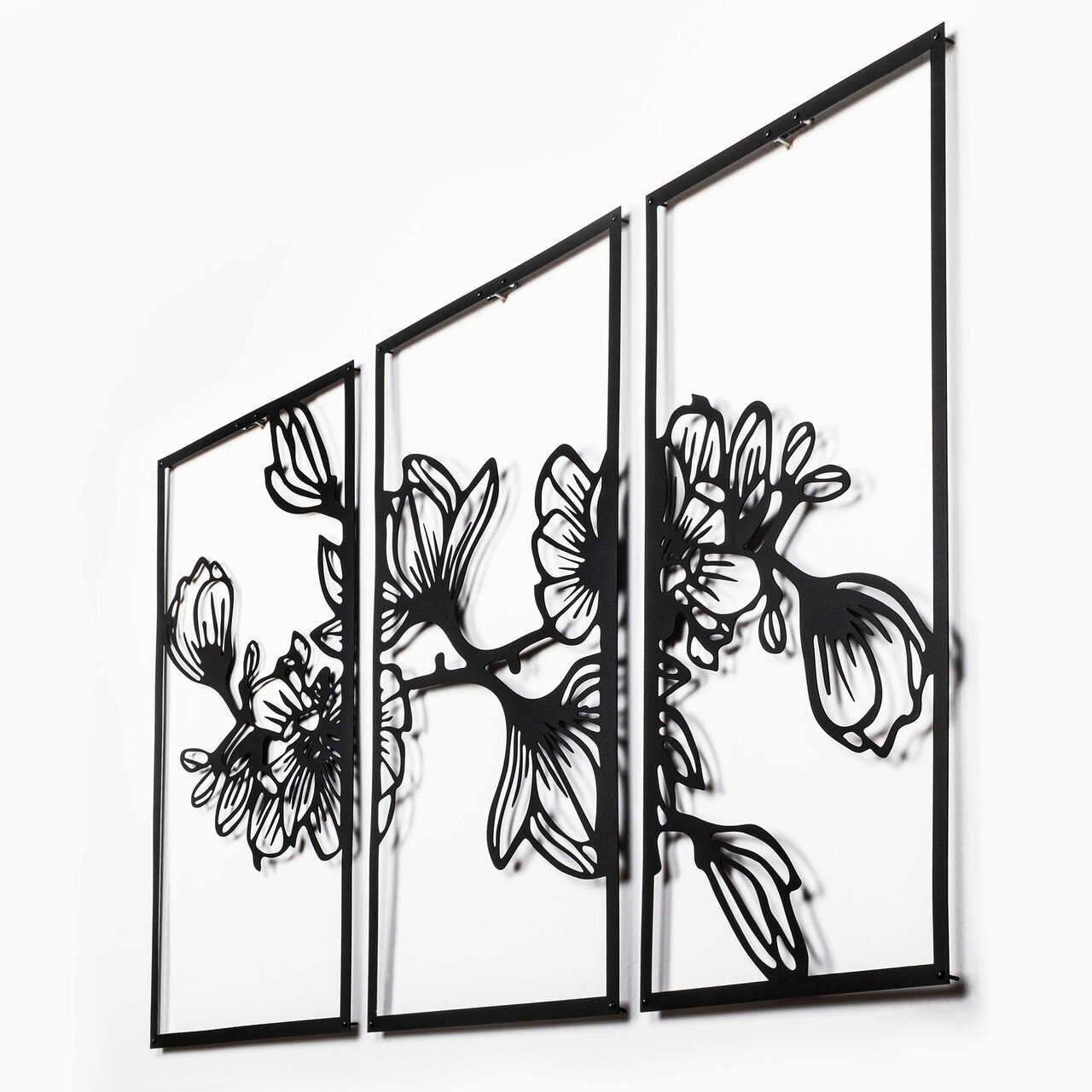 Decoratiune de perete, Flower 8, Metal, 37 x 65 cm, 3 piese, Negru - 2 | YEO