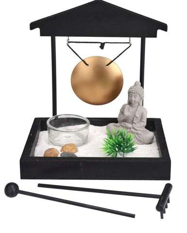 Suport pentru lumanare Buddha zen garden, 12x15x16.5 cm, MDF, negru