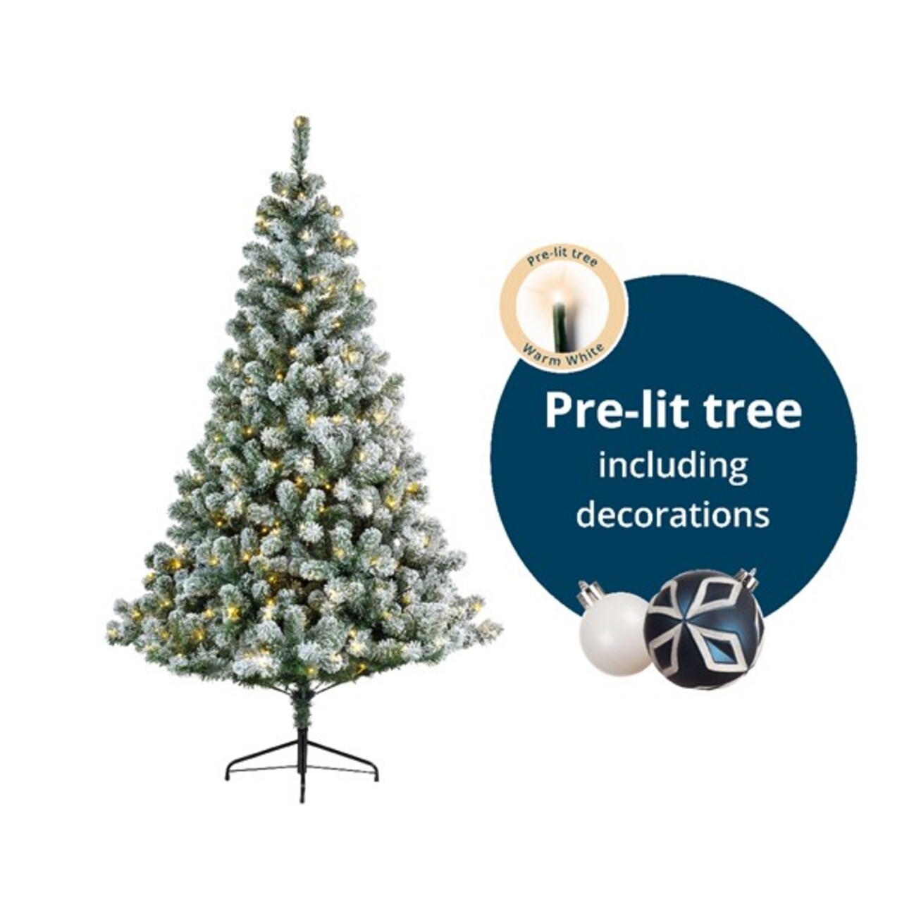 Brad Imperial Pine Cu Decoratiuni, Decoris, 117x180 Cm, 260 LED-uri, Alb/verde