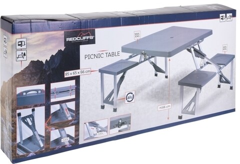 Masa pentru picnic, 85x65x66 cm, aluminiu, gri